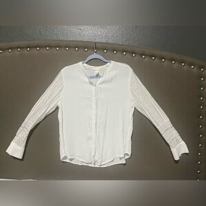 H&M White Button Up Top with lace sleeves. Size 12